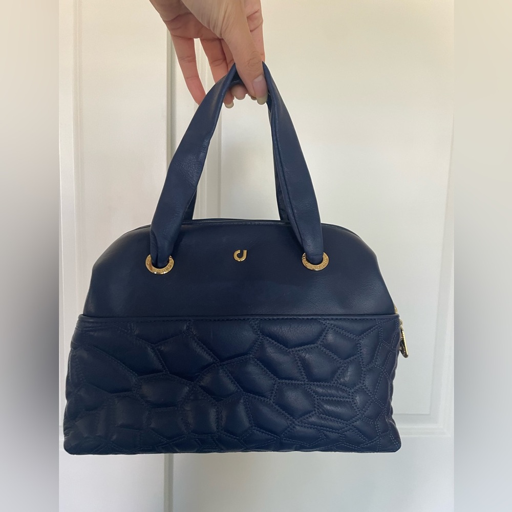 Vintage Charles Jourdan Paris Quilted Navy Leather Bag